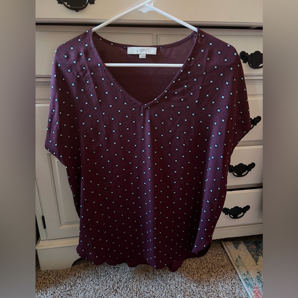 LOFT | Women's Dark Purple Blouse with Star Pattern